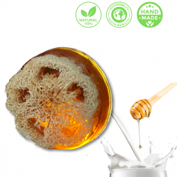 Melk & Honing Zeep met Luffa – Ronde, Handgemaakte Verzorgingszeep