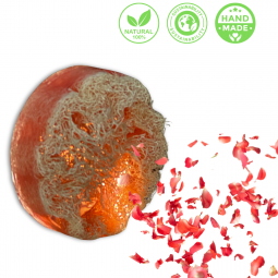 Rozenzeep met Luffa – Ronde, Handgemaakte Scrubzeep